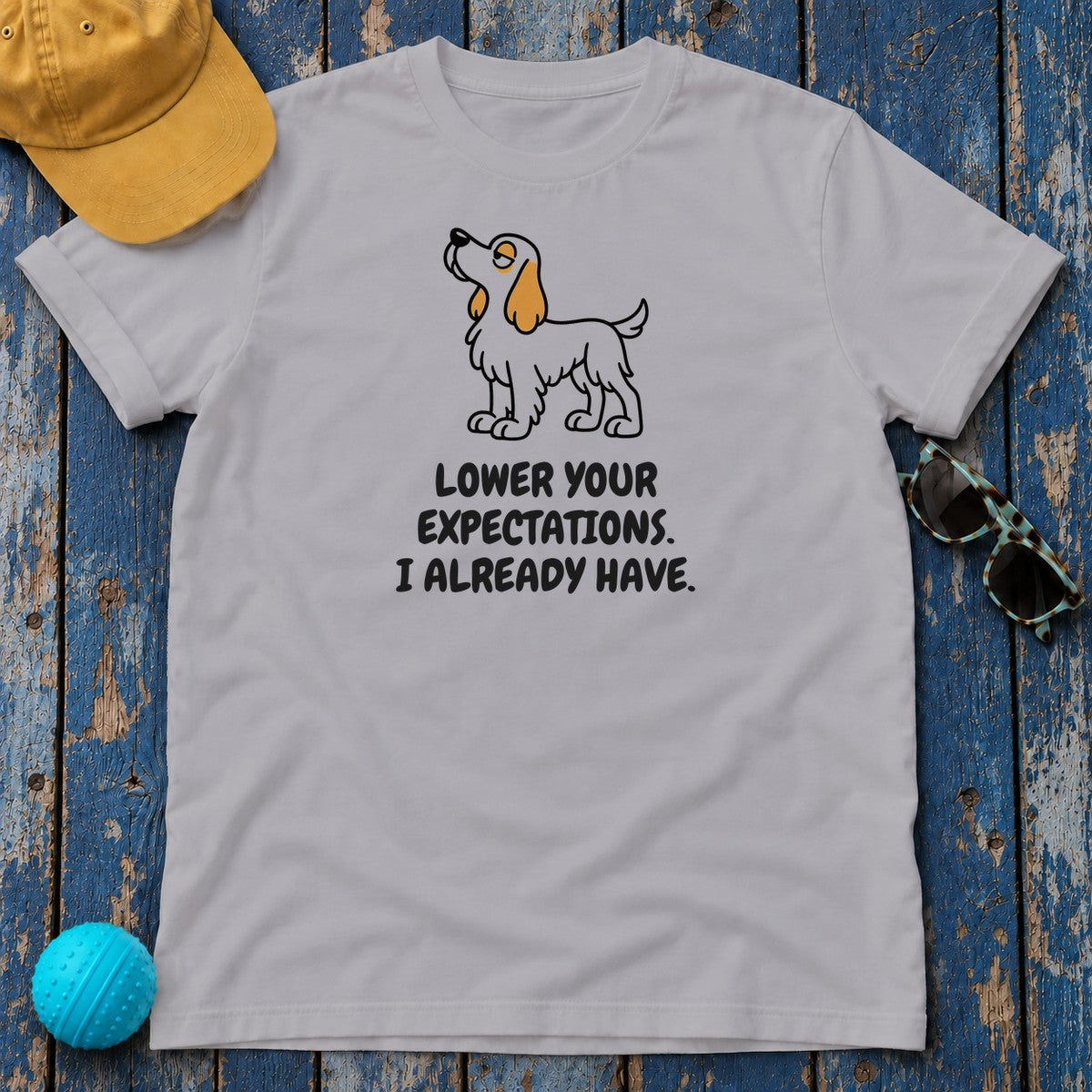 Clumber Spaniel Lower Your Expectations Tee in Athletic Heather