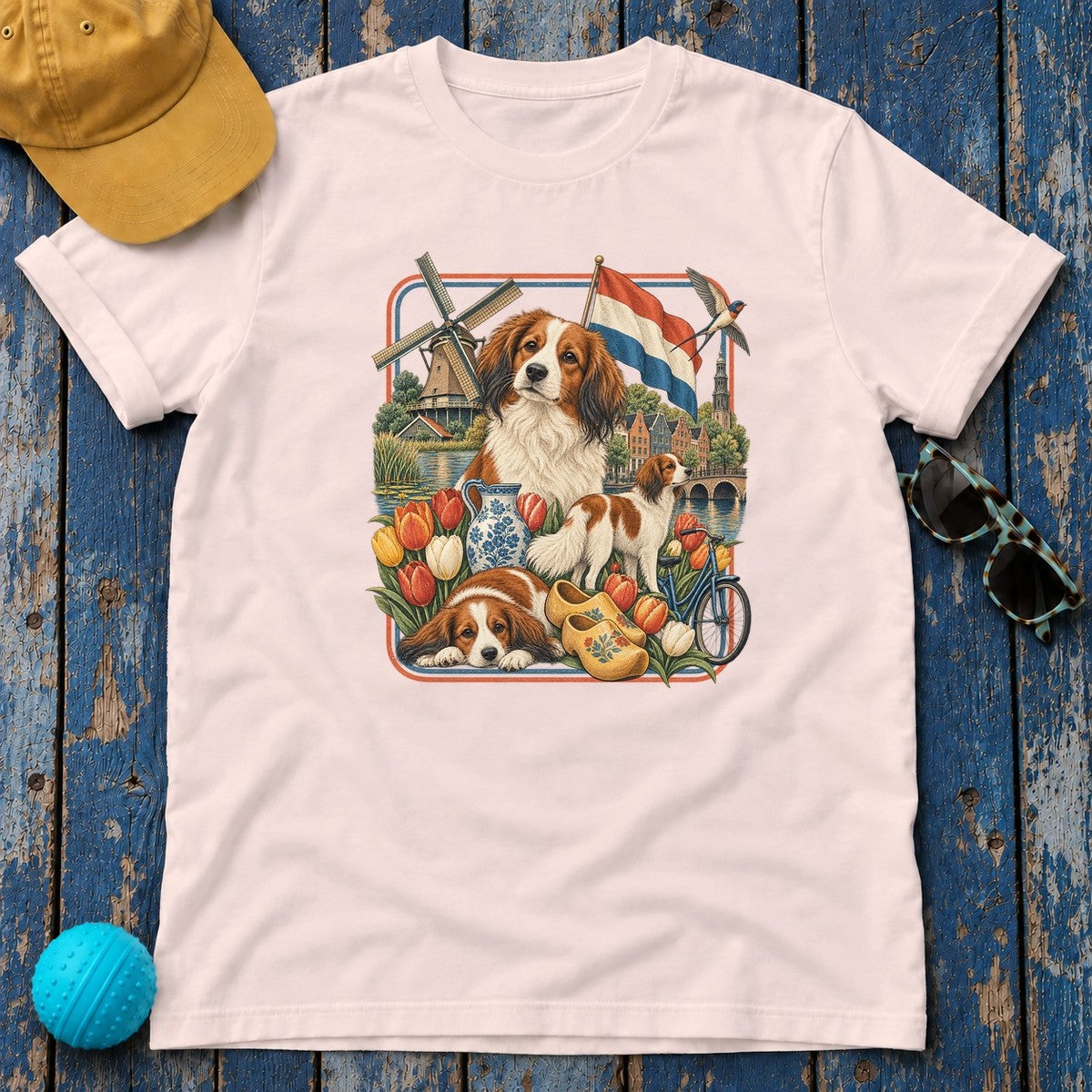 Kooikerhondje Netherlands Heritage T-Shirt in Soft Pink