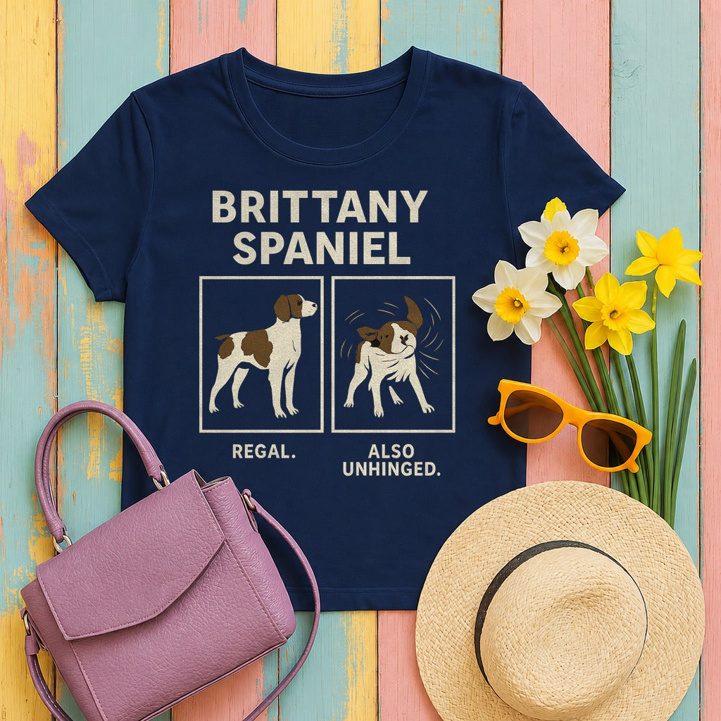 Brittany Spaniel Regal. Also Unhinged. T-shirt in Navy
