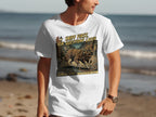 White t-shirt with a GSP detective dog on it, saying "Sniff First, Ask Questions Later."