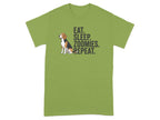 Green t-shirt with beagle and text "EAT. SLEEP. ZOOMIES. REPEAT."