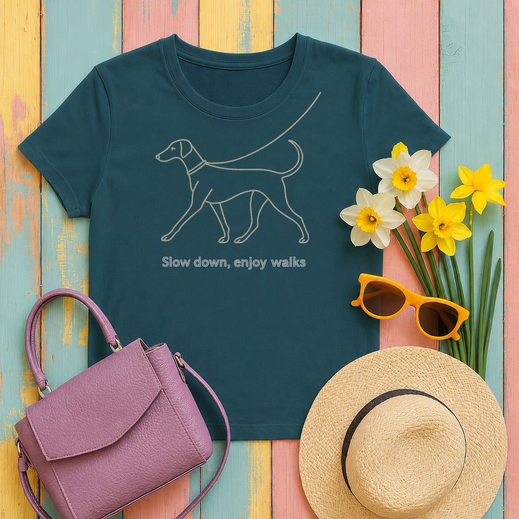 Doberman Slow Down Enjoy Walks Tee in Heather Deep Teal