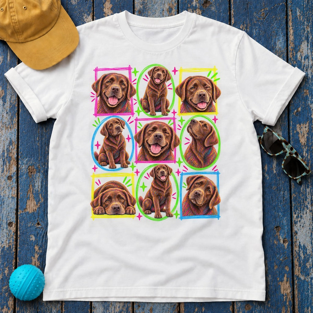 Neon Chocolate Labrador Collage T-Shirt — White