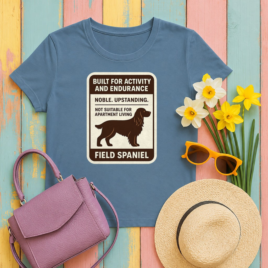 Field Spaniel Built For Activity And Endurance Tee in Steel Blue
