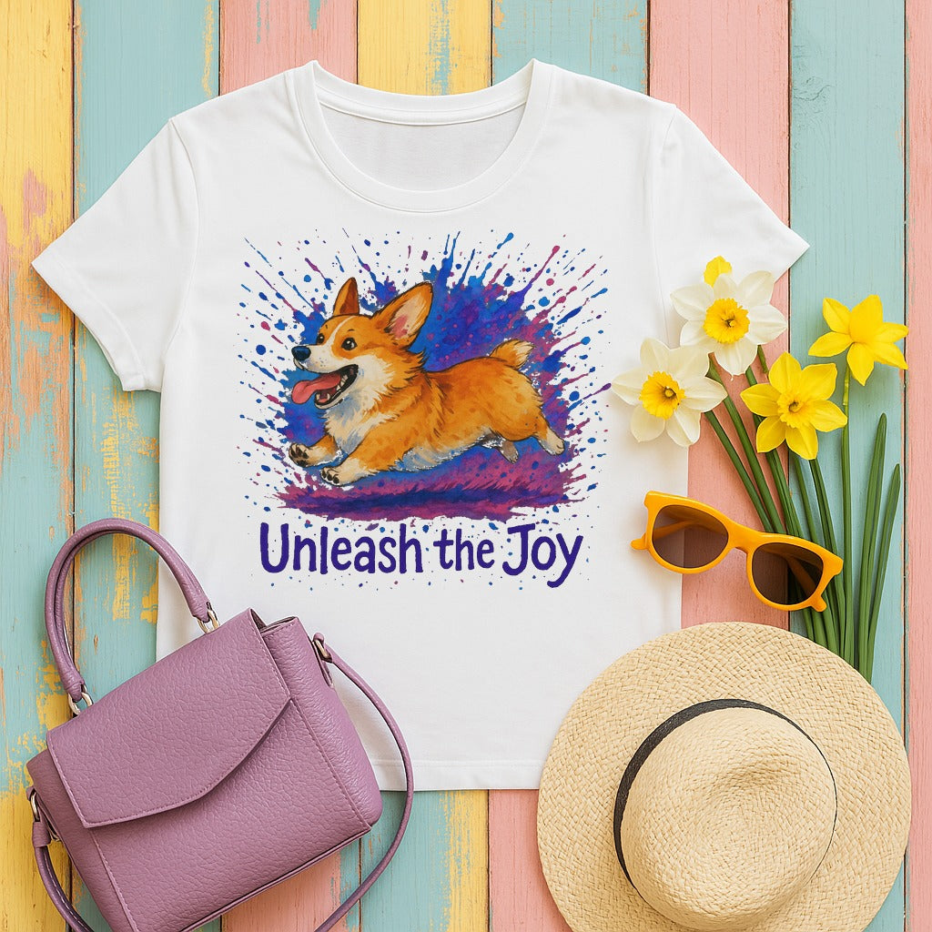mig2 unleash-the-joy-playful-corgi-illustrati tee flat lay hero v8