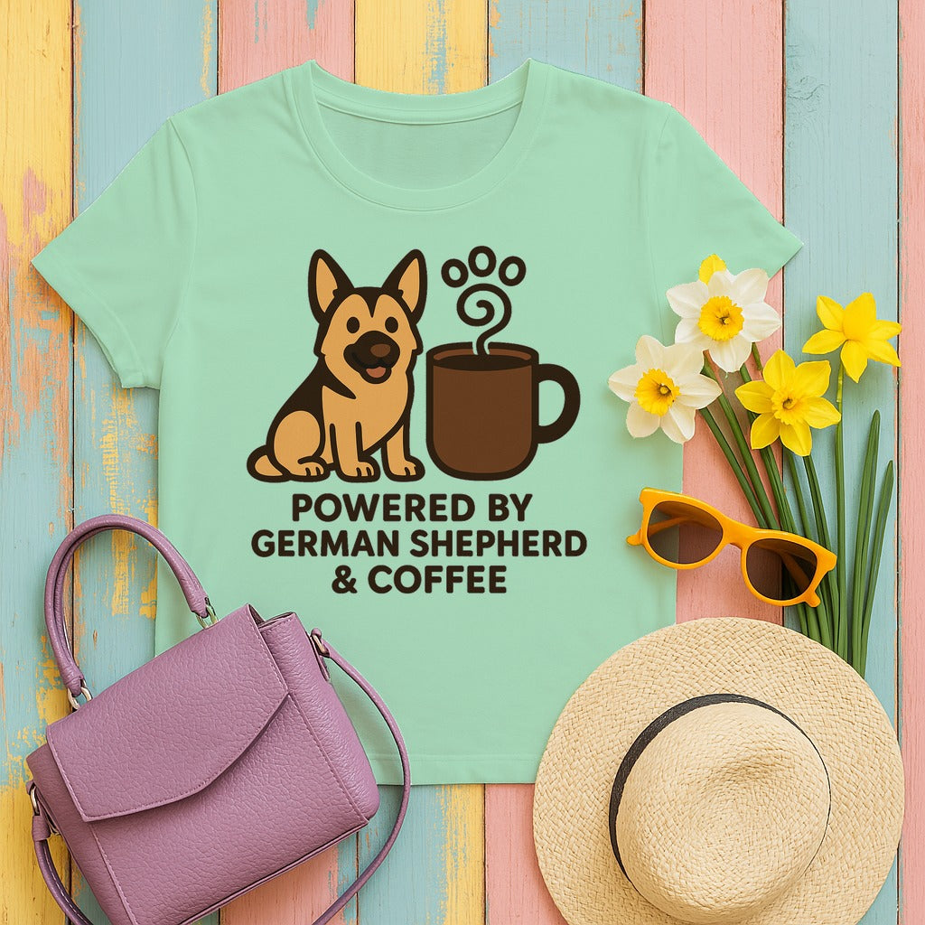 German Shepherd Coffee Power T-Shirt in Mint Green