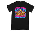 Black t-shirt with three golden retrievers and the text "FOREVER HUNGRY".