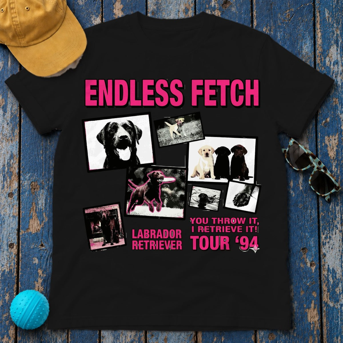 Endless Fetch Labrador Retriever Tour '94 Graphic T-Shirt in Black