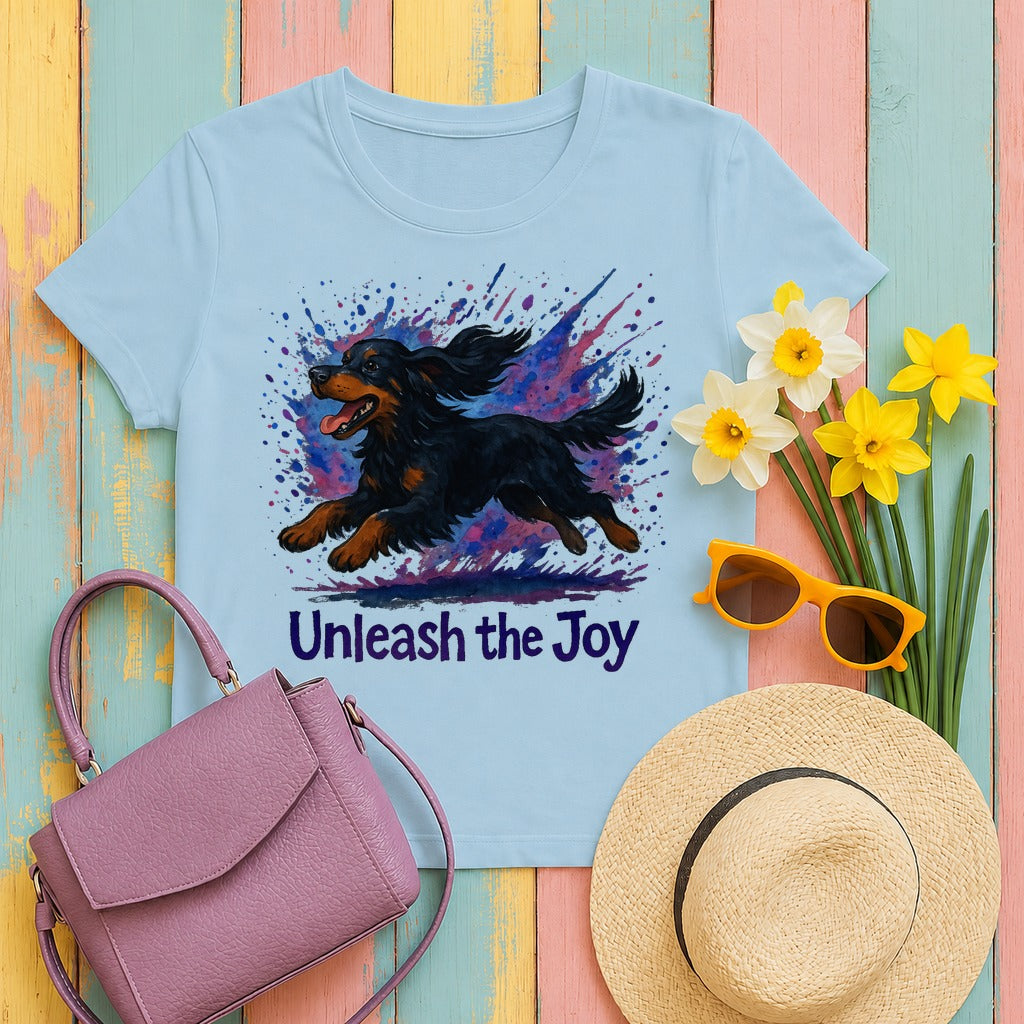 Vibrant Unleash the Joy Gordon Setter T-Shirt in Light Blue