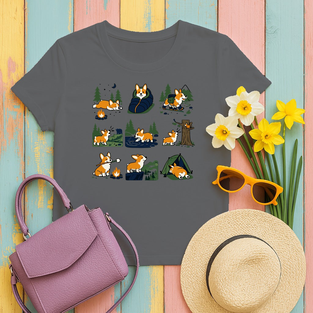 Happy Trails Corgi Wilderness T-Shirt in Graphite Heather