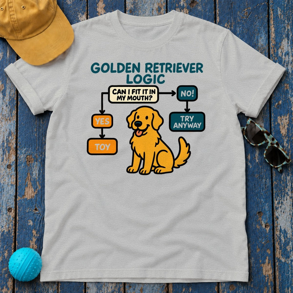 Golden Retriever Logic Flowchart T-Shirt in Sport Grey