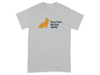 Grey t-shirt with orange corgi silhouette and text "Sorry I Can't. My Corgi Said No."
