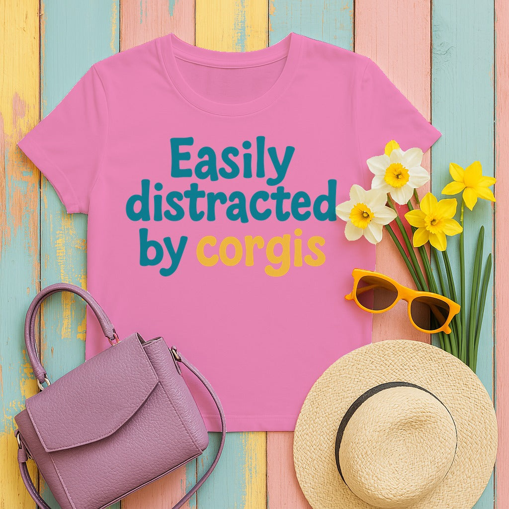 Easily Distracted By Corgis T-Shirt in Azalea