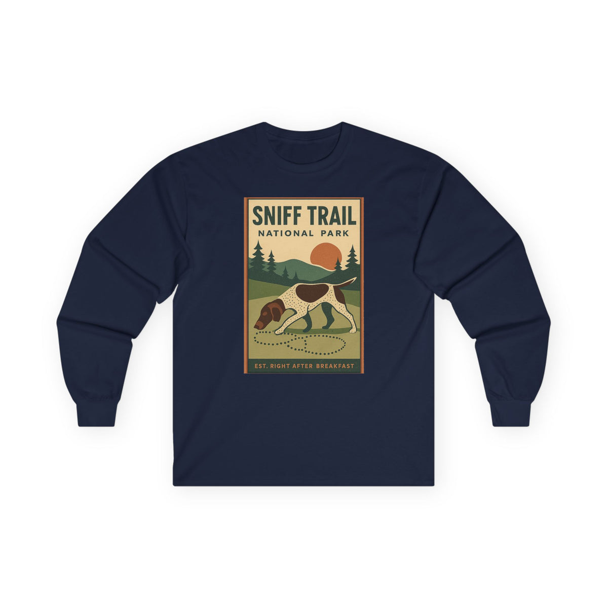 German Shorthaired Pointer Sniff Trail National Park Long Sleeve Tee in Navy