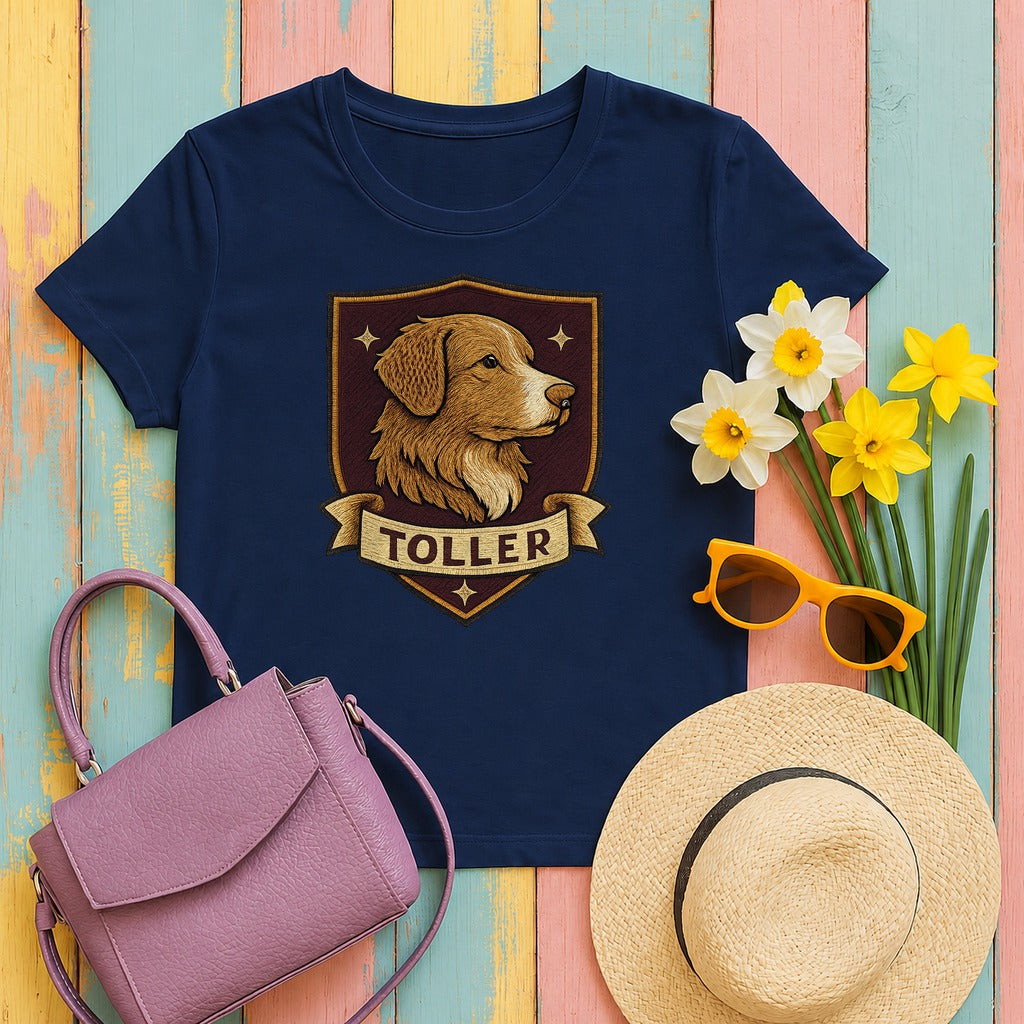 Nova Scotia Duck Tolling Retriever Toller Crest T-shirt in Navy