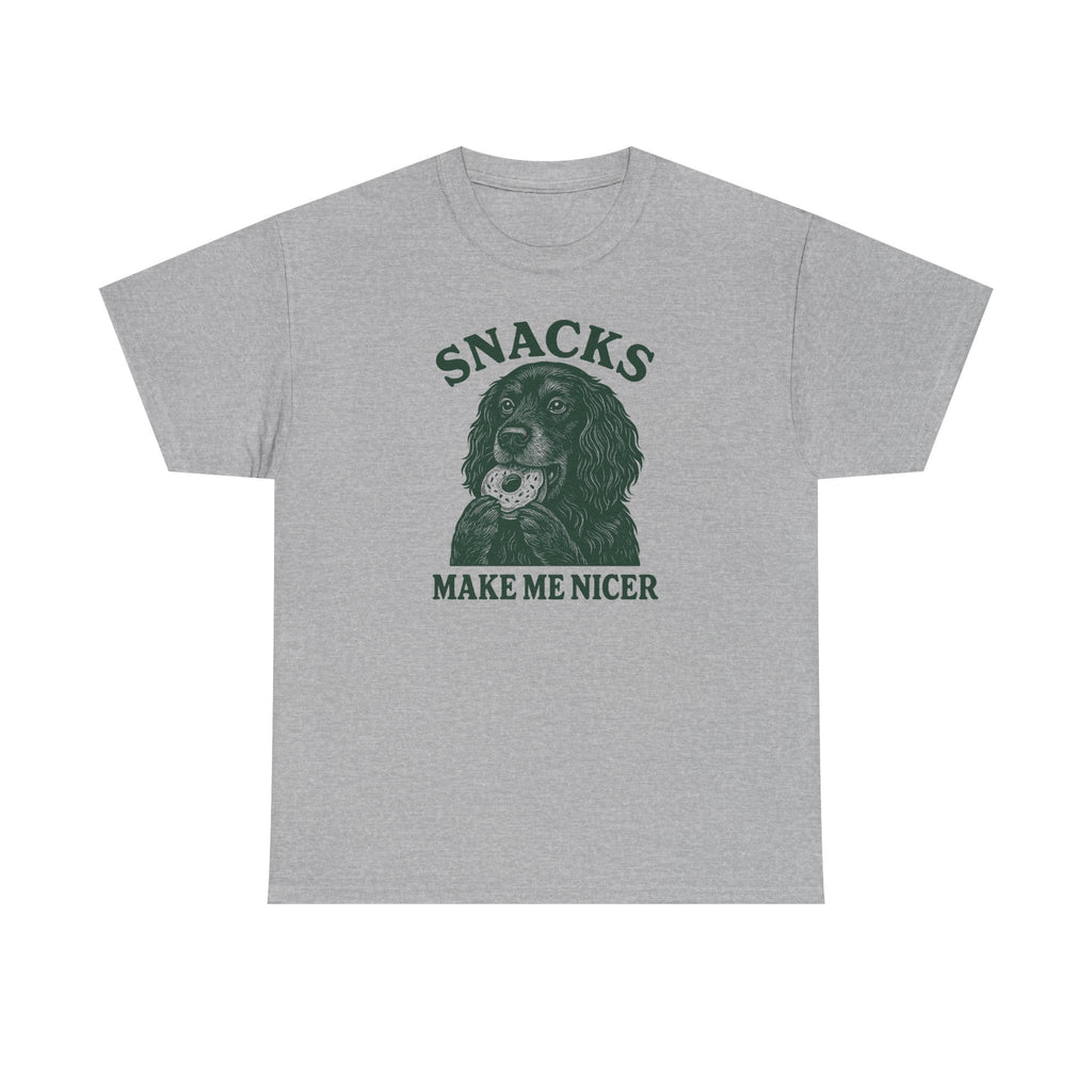 Snacks Make Me Nicer Gordon Setter with Donut Funny Foodie T-Shirt