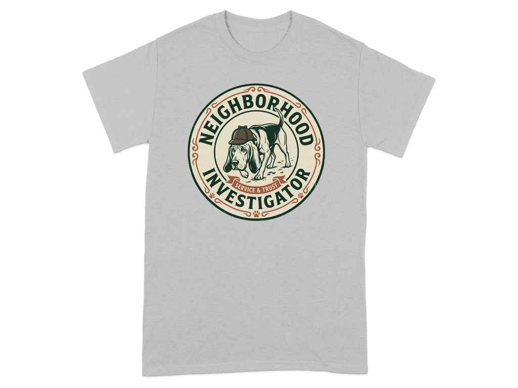 T-shirt with "Neighborhood Investigator" and dog in a hat logo.