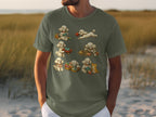 T-shirt with multiple illustrations of poodles knitting and playing with yarn.