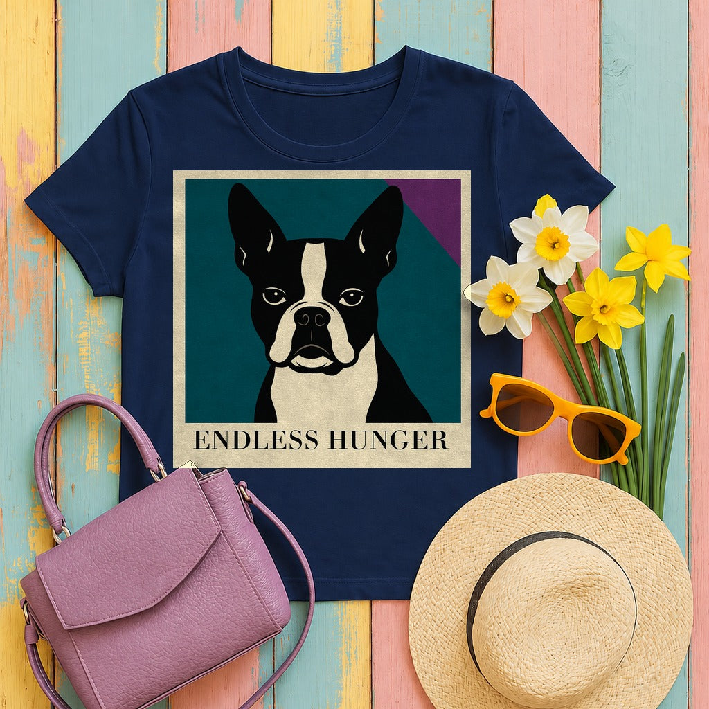 Endless Hunger Boston Terrier Pop Art T-Shirt in Navy