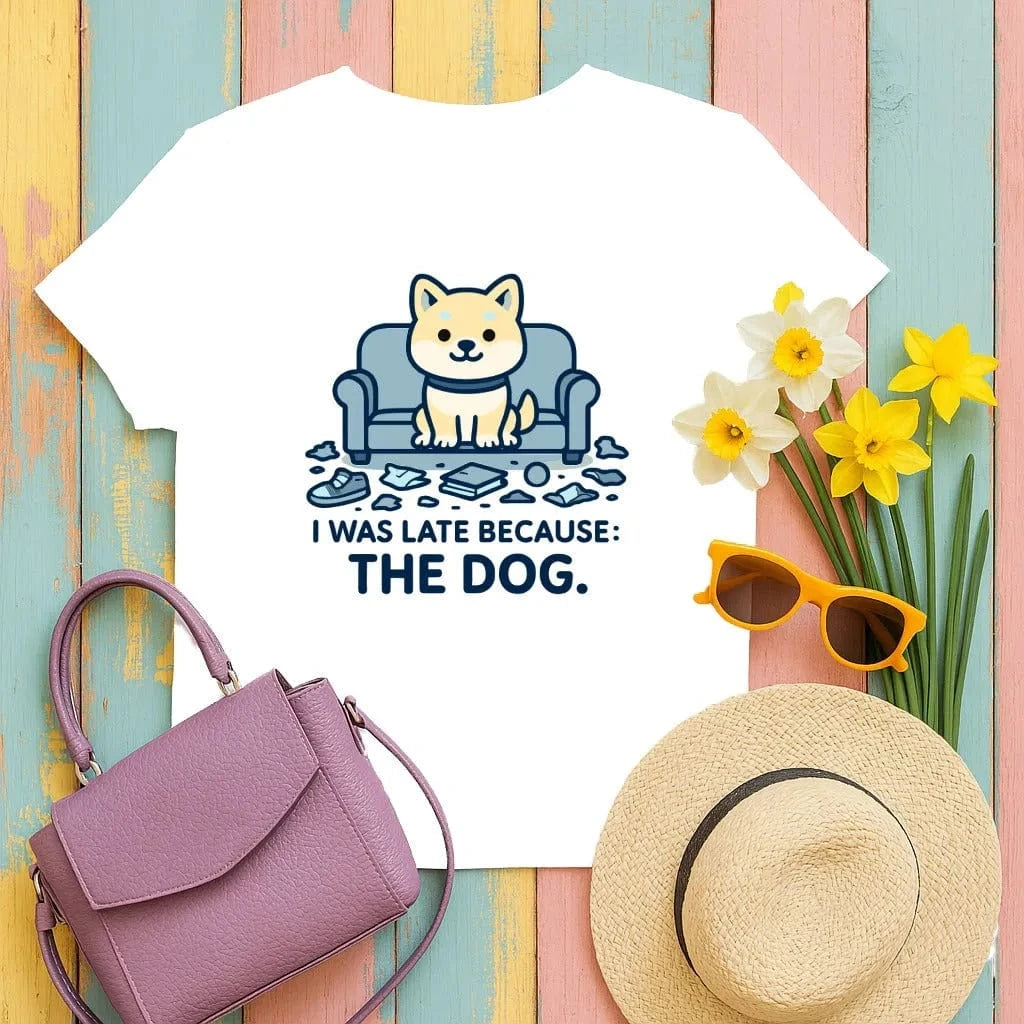 I Was Late Because The Dog Cute Puppy Design T-Shirt White T-shirt