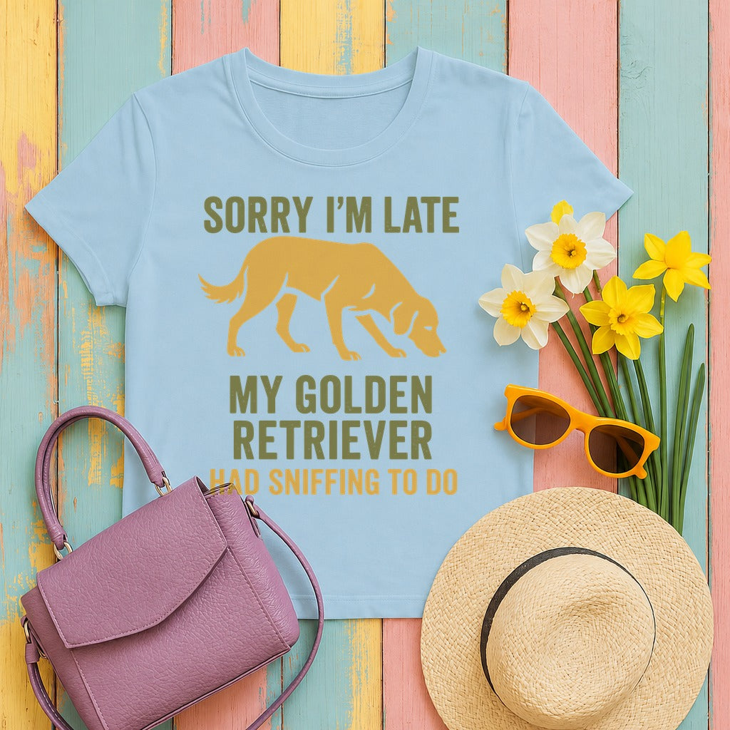 Sorry I am Late Golden Retriever T-Shirt in Light Blue