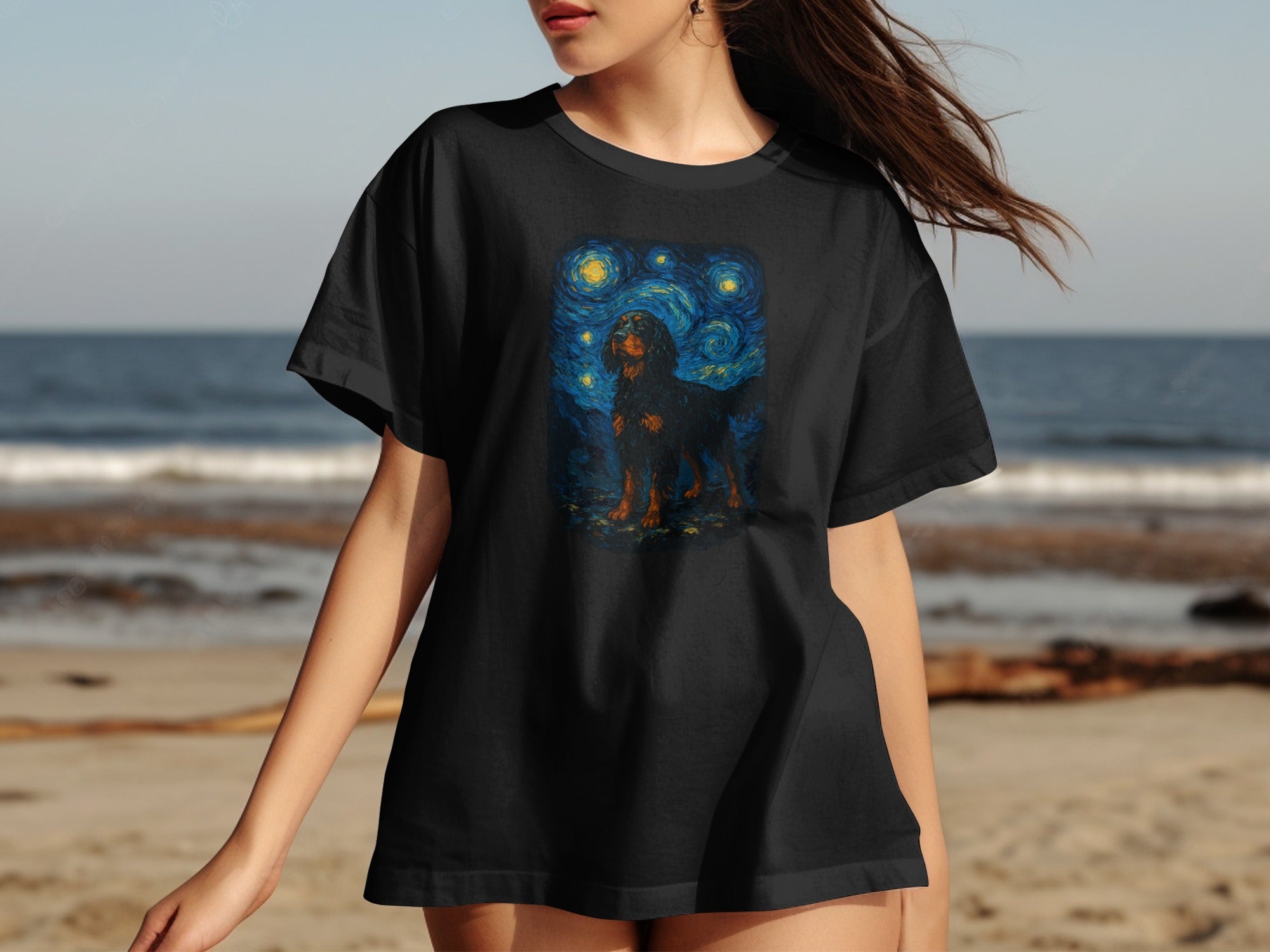 Starry Night Dog Art Printed Graphic Tee