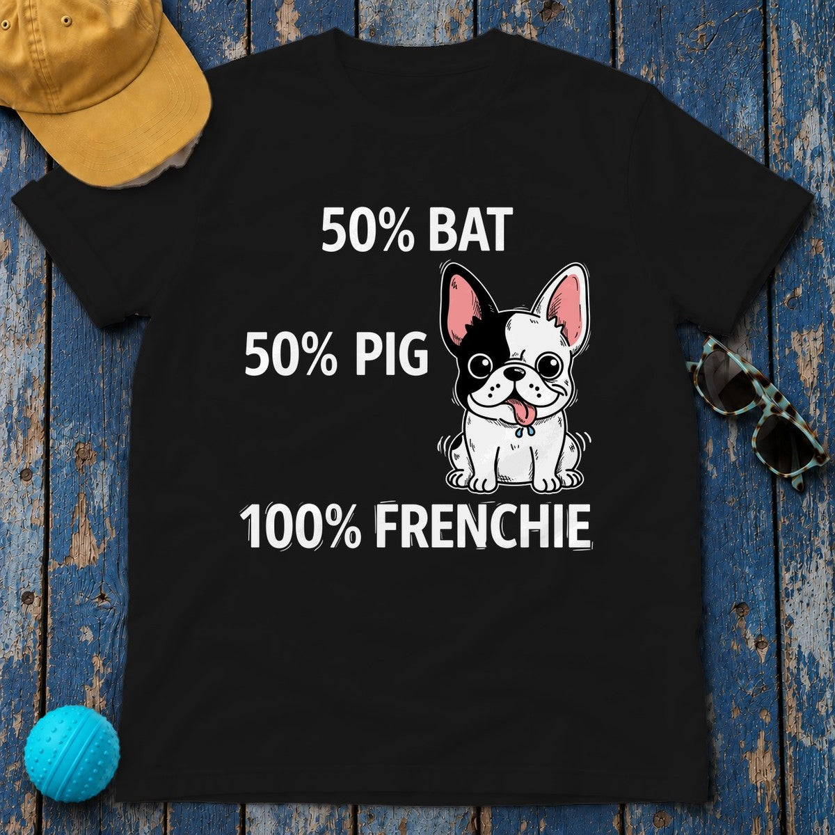 100% Frenchie Love: Bat Pig Graphic T-Shirt in Black