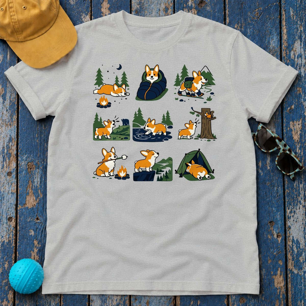 Happy Trails Corgi Wilderness T-Shirt in Sport Grey