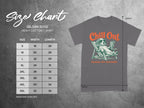 Gildan 5000 t-shirt size chart with "Chill Out Zoomies Are Inevitable" graphic.