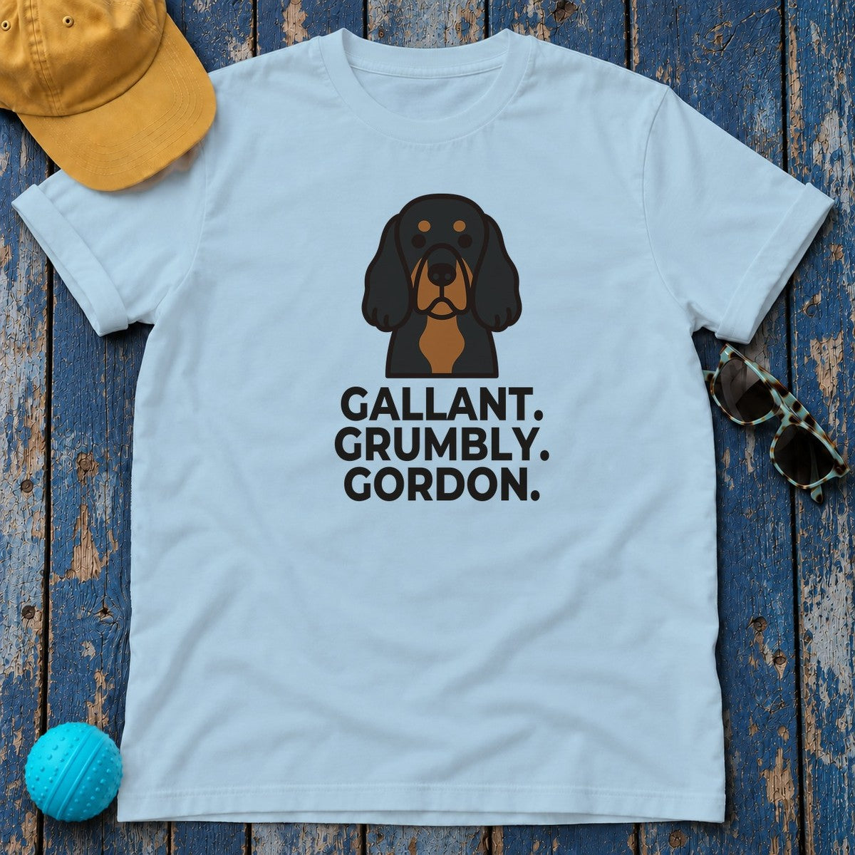 Gallant. Grumbly. Gordon. Gordon Setter T-Shirt in Light Blue