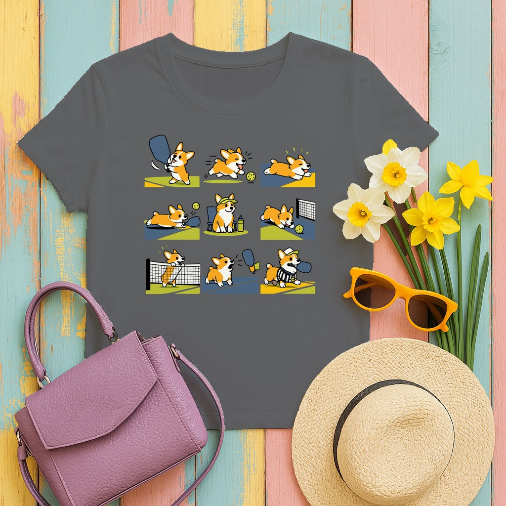 Corgi Pickleball Star T-Shirt in Graphite Heather