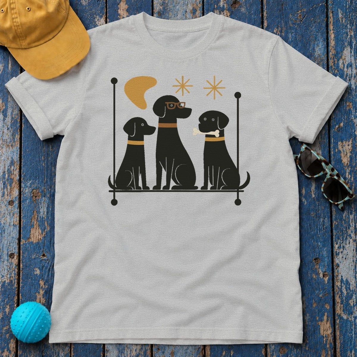 Mid-Century Black Labrador Retriever T-Shirt in Sport Grey