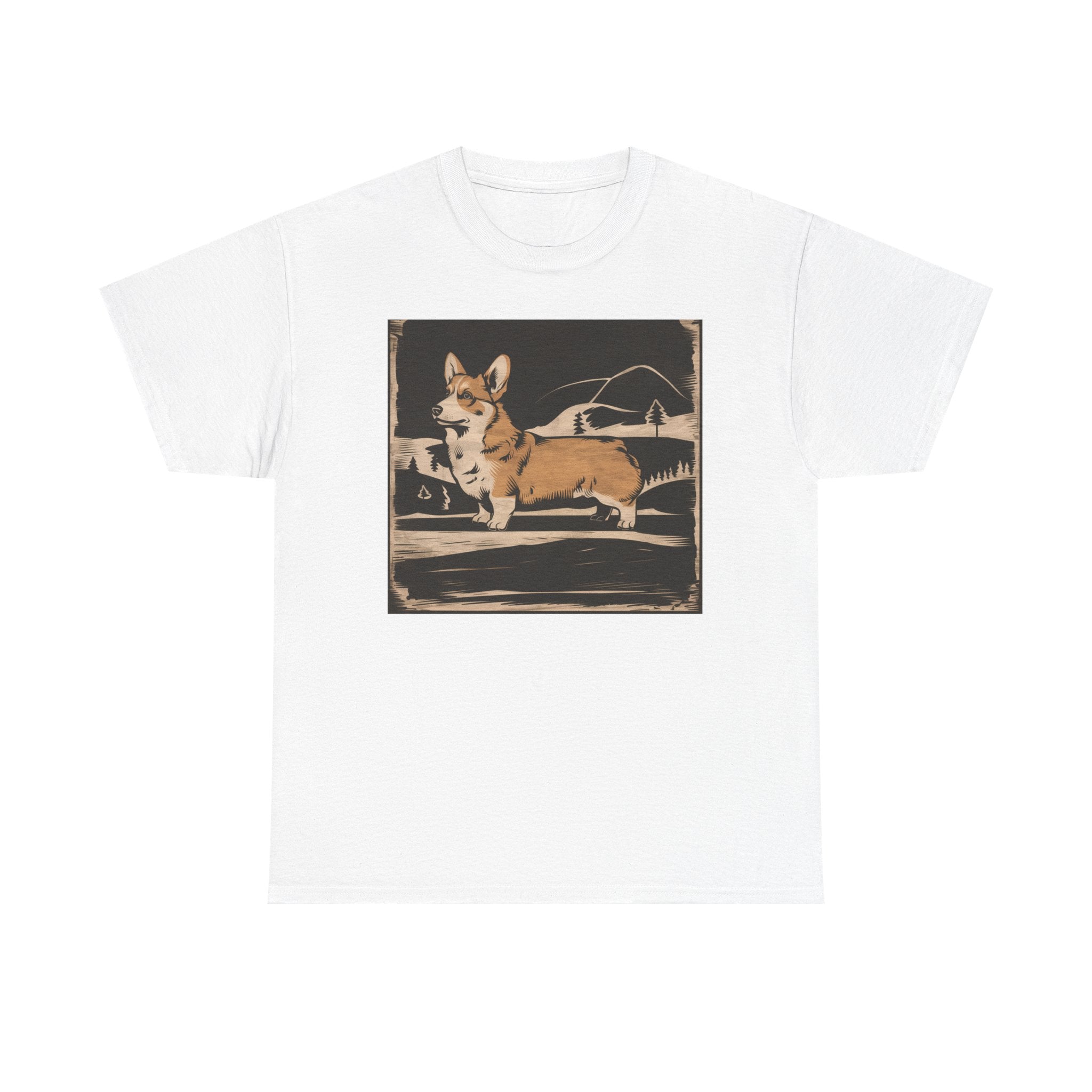 Cute Corgi with Mountains Design T-Shirts
