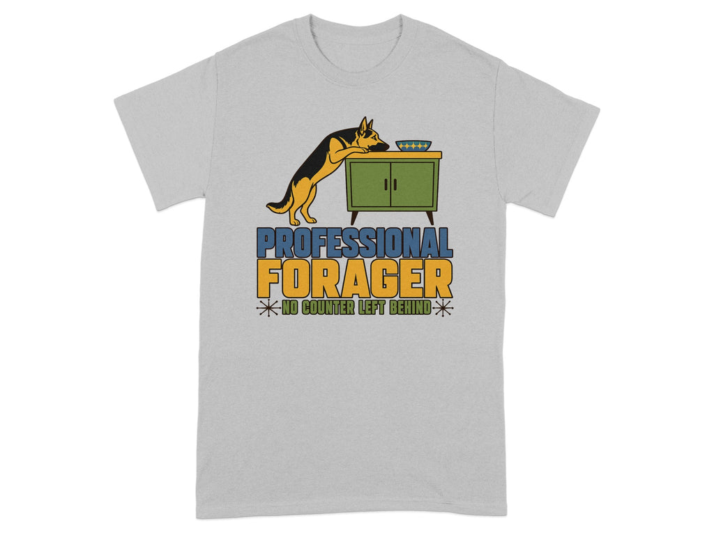 German Shepherd on cabinet with "Professional Forager" text.