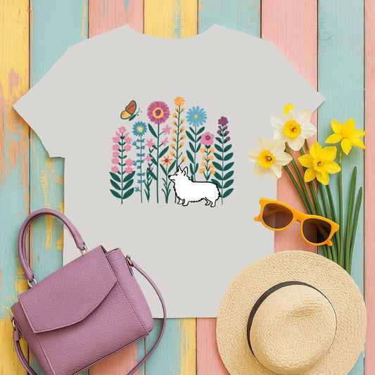 Cute Floral Corgi Dog Graphic T Shirt Unique Product