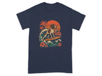 Surfing Dog Under Sunset with Flowers Graphic Shirt