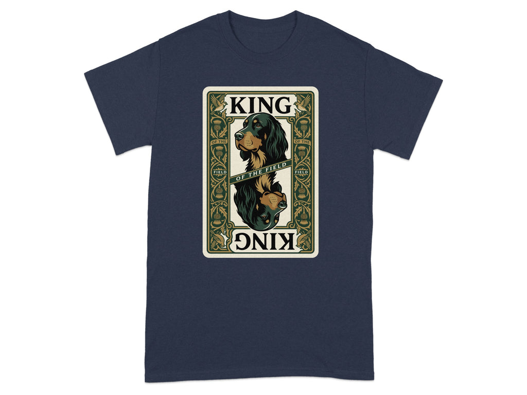 T-shirt with King of the Field playing card design featuring a dog's head.
