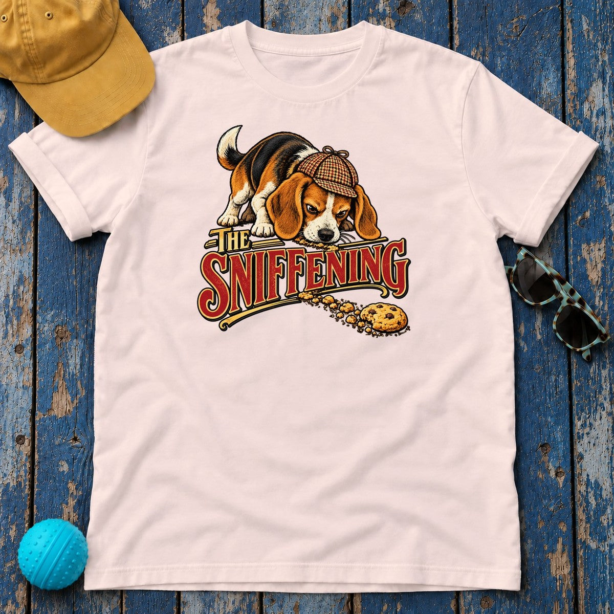 The Sniffening Beagle T-Shirt in Soft Pink - flat lay