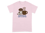 Pink t-shirt with German Shorthaired Pointer and "Powered by GSP & Coffee" text.