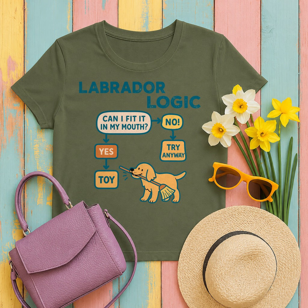 Yellow Labrador Logic Flowchart T-Shirt in Military Green