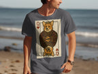 T-shirt with King card design featuring a corgi wearing a crown and ornate robe.