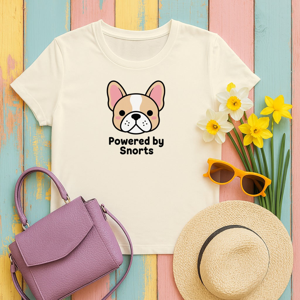 Powered By Snorts Cute French Bulldog T-Shirt in Natural