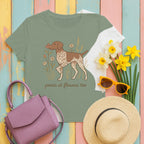 German Shorthaired Pointer Points at Flowers Tee styled flat lay on Sage