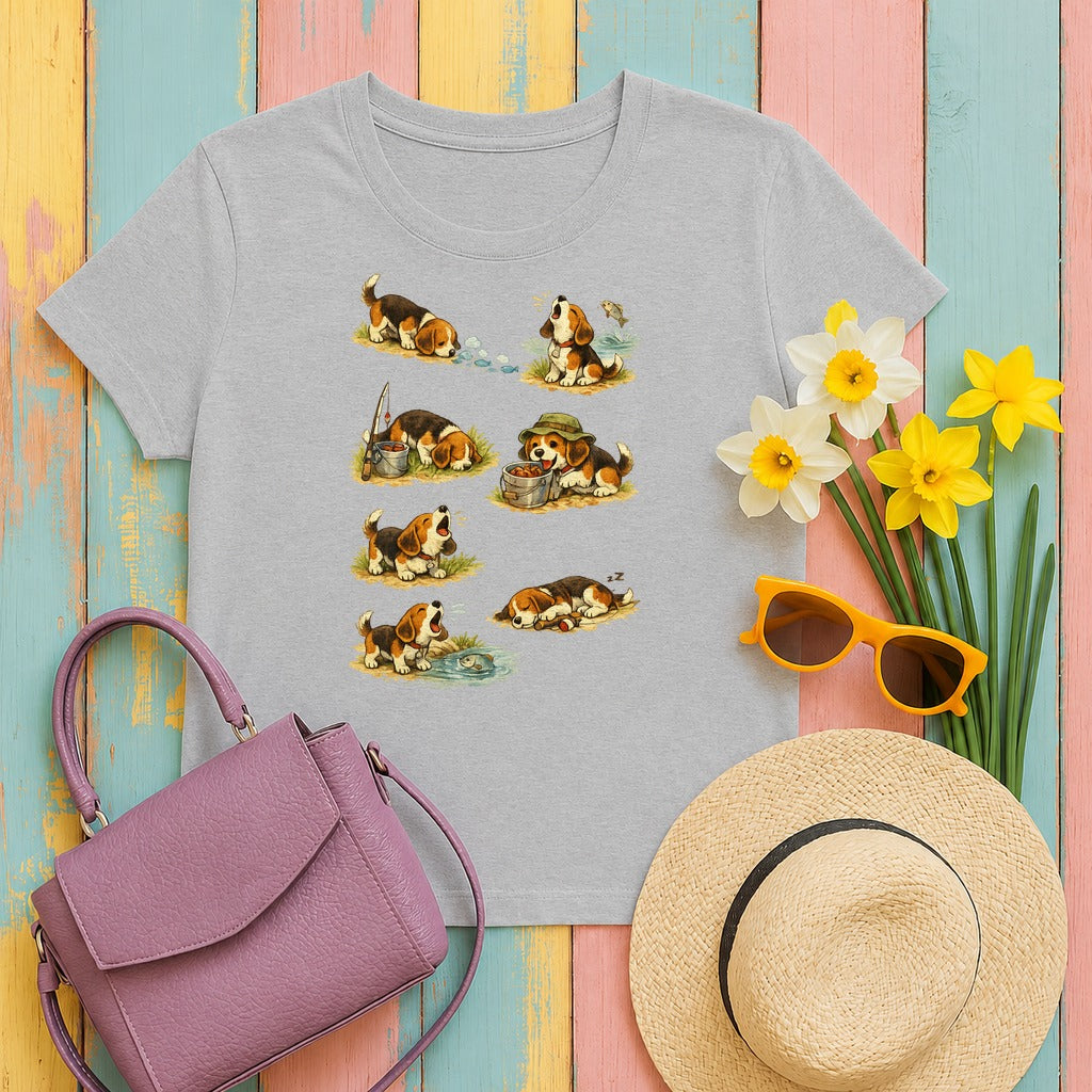 Whimsical Beagle Adventures T-Shirt in Sport Grey