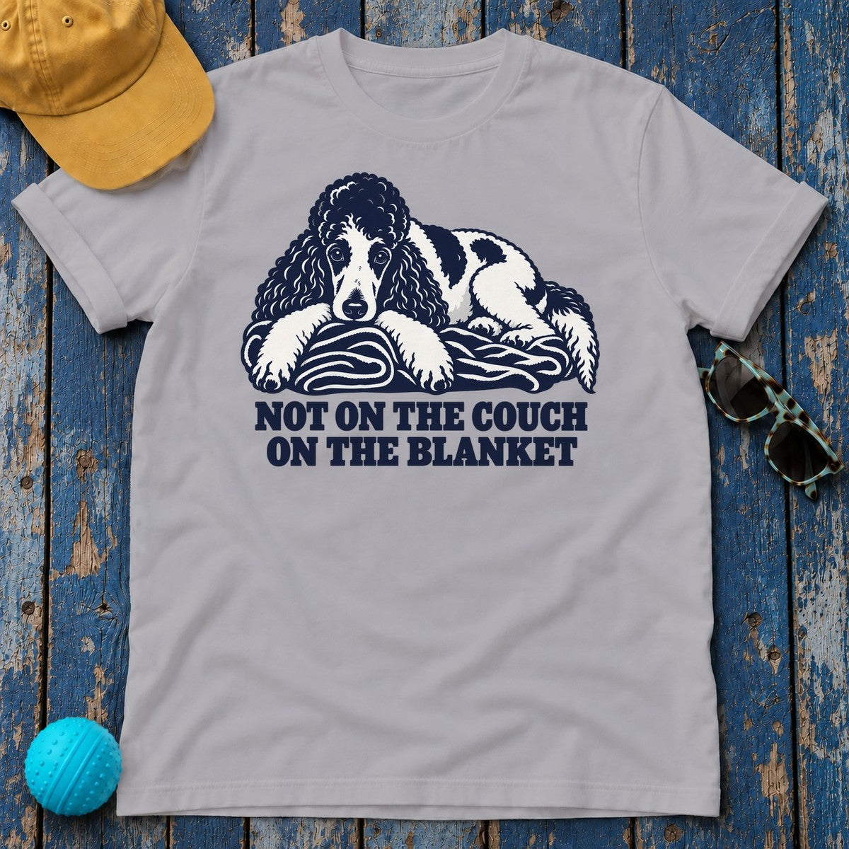 Not On The Couch On The Blanket Poodle T-Shirt in Athletic Heather