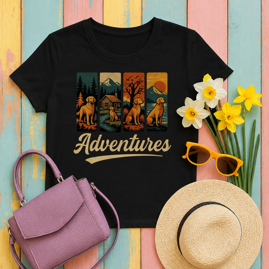 Adventures With Yellow Labrador In Nature T-Shirt in Black