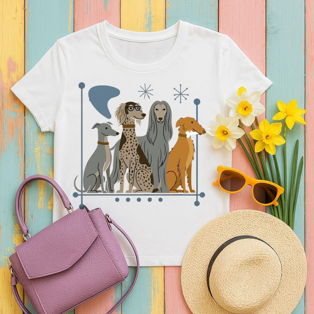 Atomic Sight Hounds Mid-Century Modern T-Shirt in White