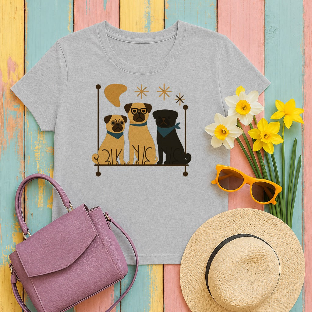 Mid-Mod Pug Parade Graphic T-Shirt in Sport Grey