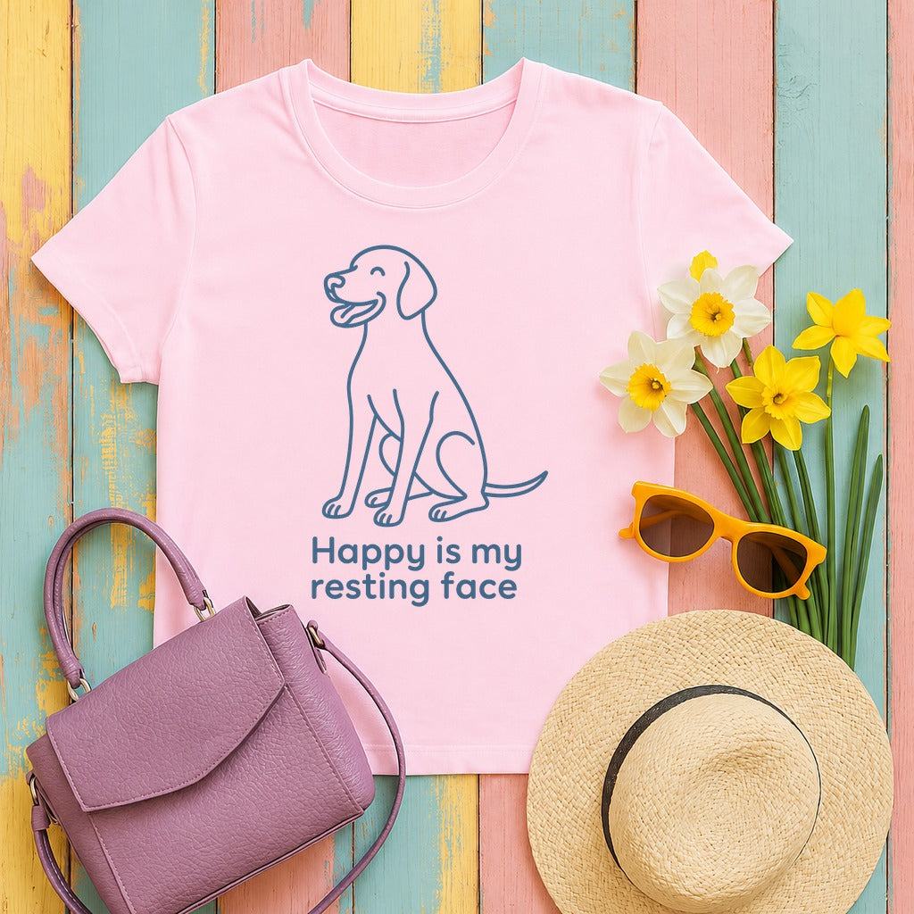 Happy Is My Resting Face - Funny Vizsla T-shirt in Light Pink