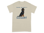 Beige t-shirt with "VELCRO, BUT MAKE IT ELEGANT" and a dog graphic.